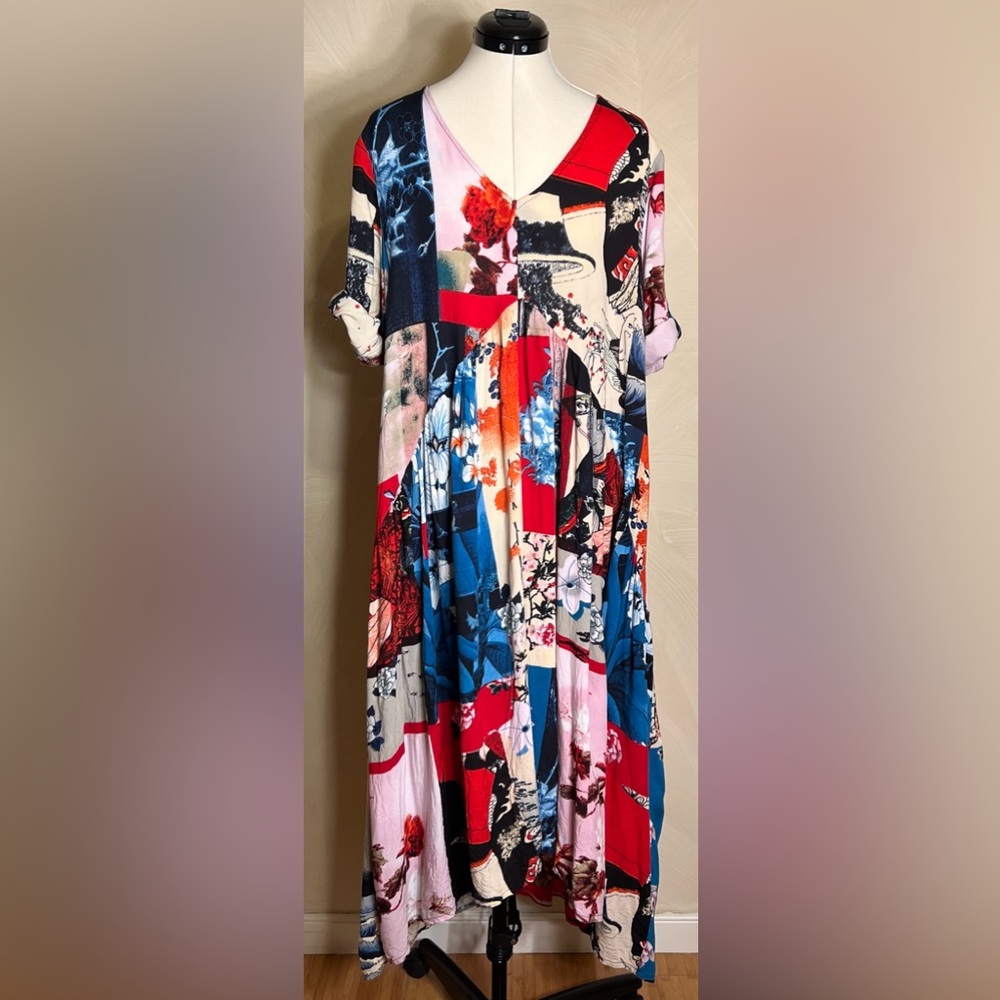 Orientique Womens Floral Hi-Lo Lounge Boho Artsy Pullover Maxi Kaftan Dress|Sz:L - Picture 16 of 16
